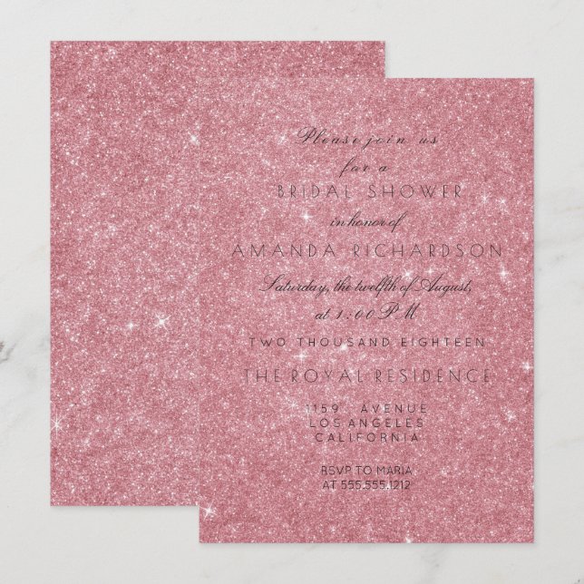 Pulver Rosa Glitzer Schwarz-weißes Brautparty Einladung (Vorne/Hinten)