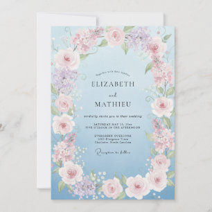Pulver-Schieferblau-Kranz-Hochzeit Einladung