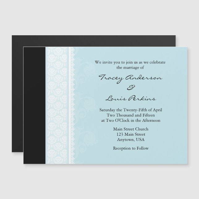 Pulverblau Moderne magnetische Hochzeitseinladung Magneteinladung (Vorne/Hinten)