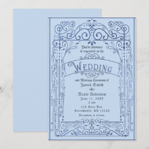 Pulverblau Weiß Antik Viktorianisch Deco Hochzeit Einladung