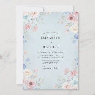 Pulverblaue Aquarell-Hochzeit Einladung
