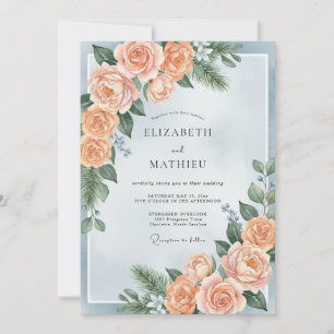 Pulverblaue botanische Winterhochzeit Einladung
