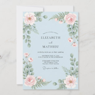 Pulverblaue Brautrose Hochzeit Einladung