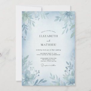 Pulverblaue gedämpfte Eukalyptus-Hochzeit Einladung