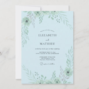 Pulverblaue Grüne Hochzeit Einladung