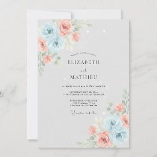 Pulverblaue Korallenrose Hochzeit Einladung