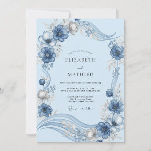 Pulverblaue Pfingstrosen-Hochzeit Einladung