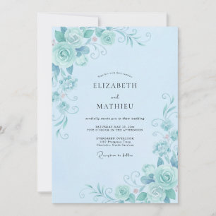 Pulverblaue Reben-Hochzeit Einladung