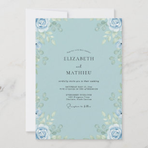 Pulverblaue Rosenhochzeit Einladung