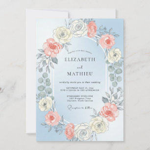 Pulverblaue strahlende Rosenhochzeit Einladung