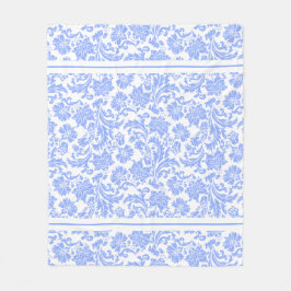 Pulverfarbe Blau und weiße Floral Damast Fleecedecke