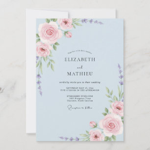 Pulverisierte gedämpfte Mauve-Blüten-Hochzeit Einladung