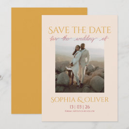 Pulverrot und goldenes Foto Save the Date Einladung