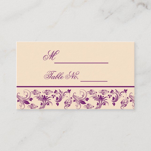 Pum Champagne Floral Scroll Hochzeit Platzkarte (Vorderseite)