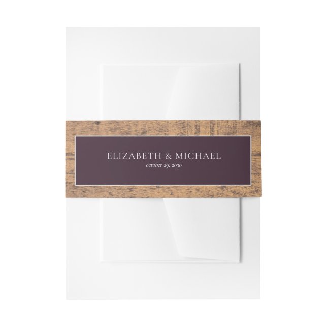 Pum Lila Elegant Rustic Wood Wedding Einladungsbanderole (Vorderseite Beispiel)