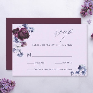 Pum Lila & Indigo Blauer Blumenstrauß Hochzeitsfei RSVP Karte