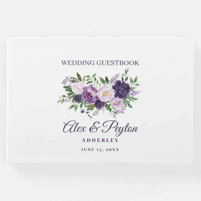 Pum Lila Lavendel Floral White Wedding Gästebuch (Vorderseite)