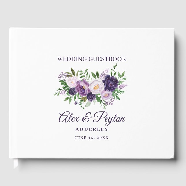 Pum Lila Lavendel Floral White Wedding Gästebuch (Vorderseite)