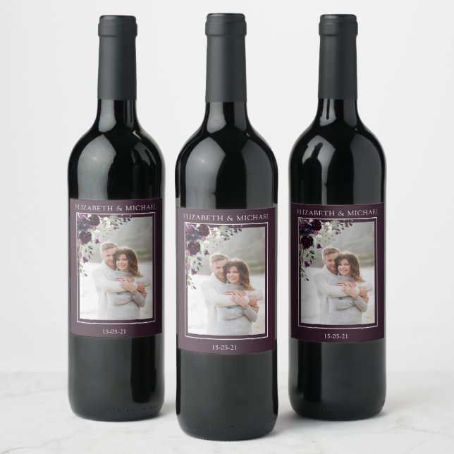 Pum Lila Mauve Floral Water Wedding Weinetikett (Flaschen)