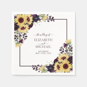 Pum Lila Sonnenblumen Wasserfarbe HochzeitsNapkins Serviette