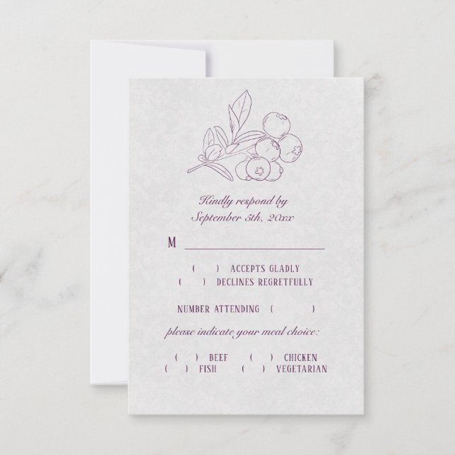 Pum Silver Gray Botanische Elegante Speisen RSVP Karte (Vorderseite)