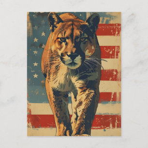 Puma Berglöwe amerikanische Flagge vintage Postkarte