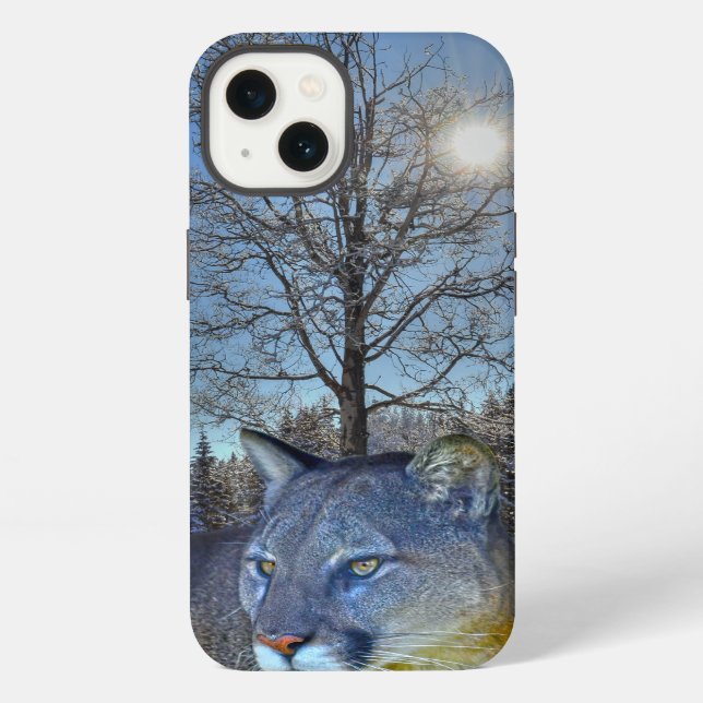 Puma Berglöwe & Winterbaum iPhone Hülle (Rückseite)