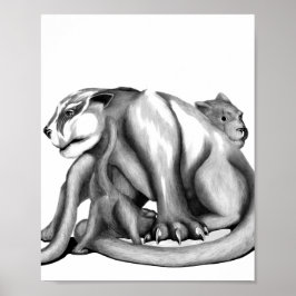 Puma Familie Schwarz-Weiß Linie Kunst zeichnend Poster