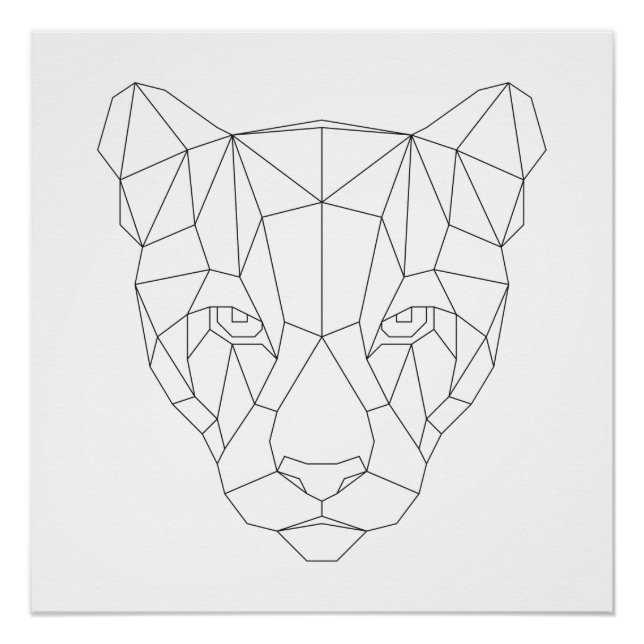 Puma Head Geometric Black & White Modern Art Print Poster (Vorderseite)