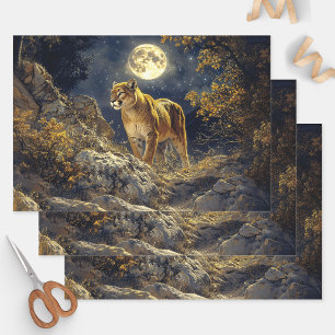 Puma im Mondlicht Wildlife Art Decoupage Geschenkpapier Set