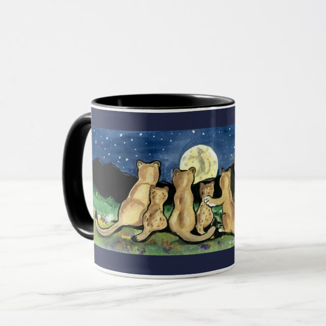 Puma Mountain Lion Family und Moon Designer Tasse (Vorderseite Links)