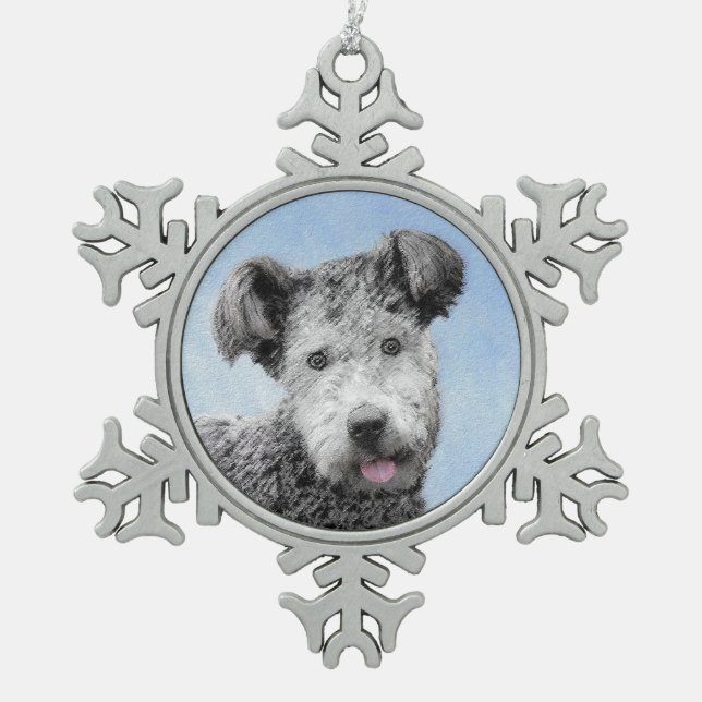 Pumi-Malerei - Niedliche Original Hunde-Kunst Schneeflocken Zinn-Ornament (Vorderseite)
