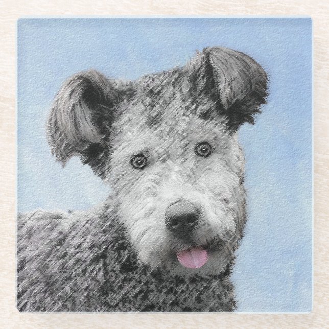 Pumi Painting - Niedliche Original Hunde Kunst Glasuntersetzer (Vorderseite)