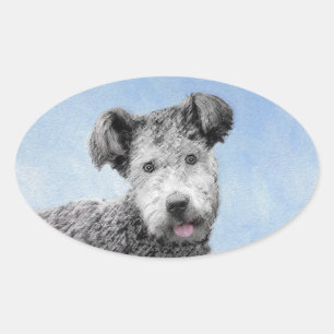 Pumi Painting - Niedliche Original Hunde Kunst Ovaler Aufkleber