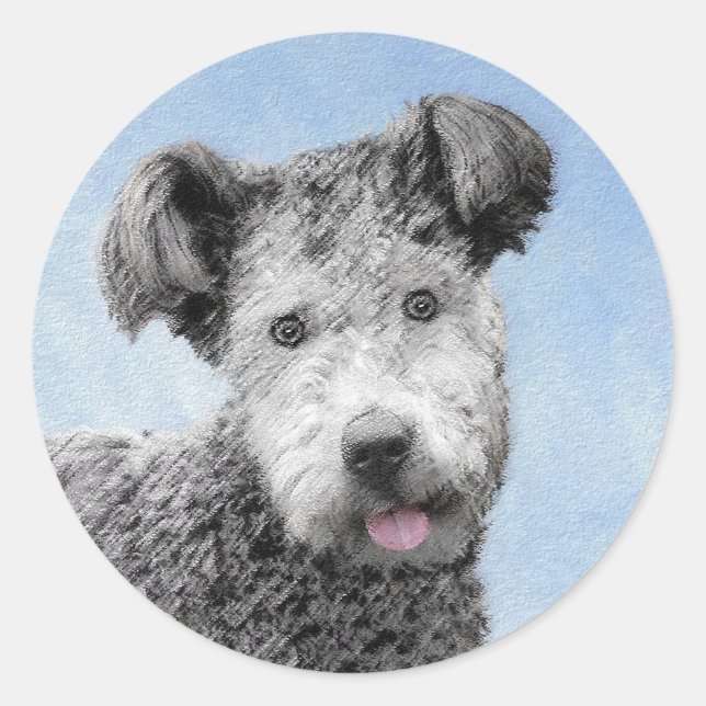 Pumi Painting - Niedliche Original Hunde Kunst Runder Aufkleber (Vorderseite)