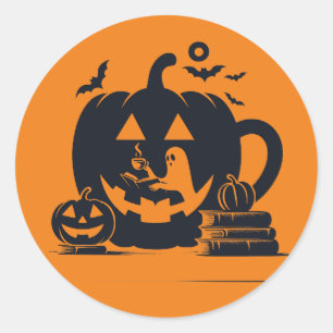 Pumkin Coffee Halloween Buchsticker Runder Aufkleber