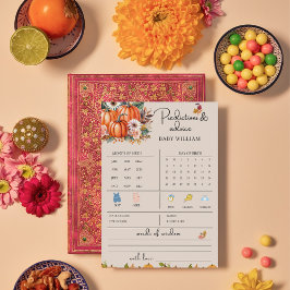 Pumkin Fall Baby Predictions Advice Game Card Einladung