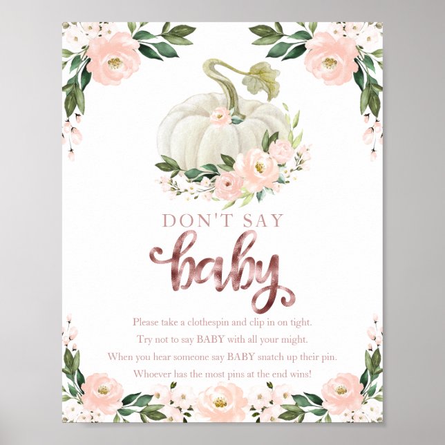 Pumkin Fall Babydusche Say Baby Sign nicht Poster (Vorne)