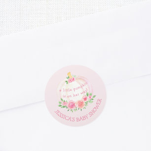 Pumkin Floral Girl's Baby Shower Pink Runder Aufkleber