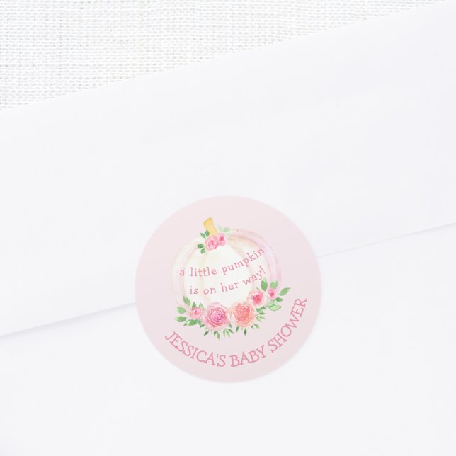 Pumkin Floral Girl's Baby Shower Pink Runder Aufkleber (Von Creator hochgeladen)