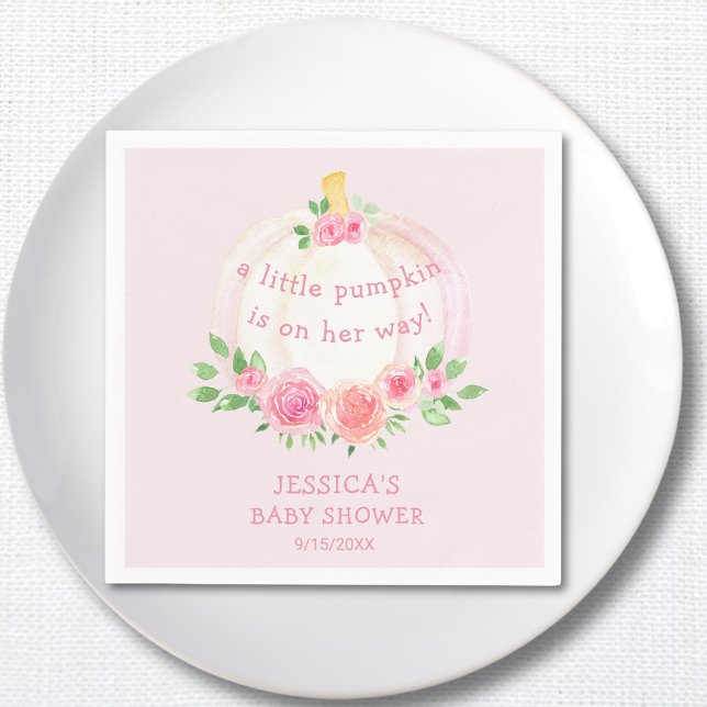 Pumkin Floral Pink Girl's Baby Shower Serviette (Von Creator hochgeladen)