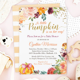 Pumkin Girl Baby Dusche Gold Herbst Floral Einladung