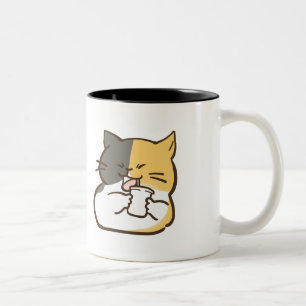 Pummelige Dreifarbenkatze - Kawaii Aufkleber Zweifarbige Tasse