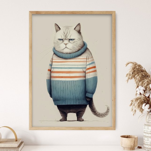 Pummelige Katze im gemütlichen Pullover, lustige K Poster (Von Creator hochgeladen)