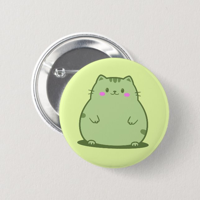 Pummelige Matcha-Grüne Katze Button (Vorne & Hinten)