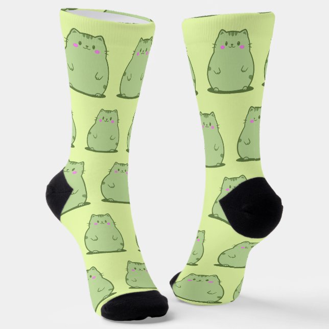 Pummelige Matcha-Grüne Katze Socken (Gewinkelt)