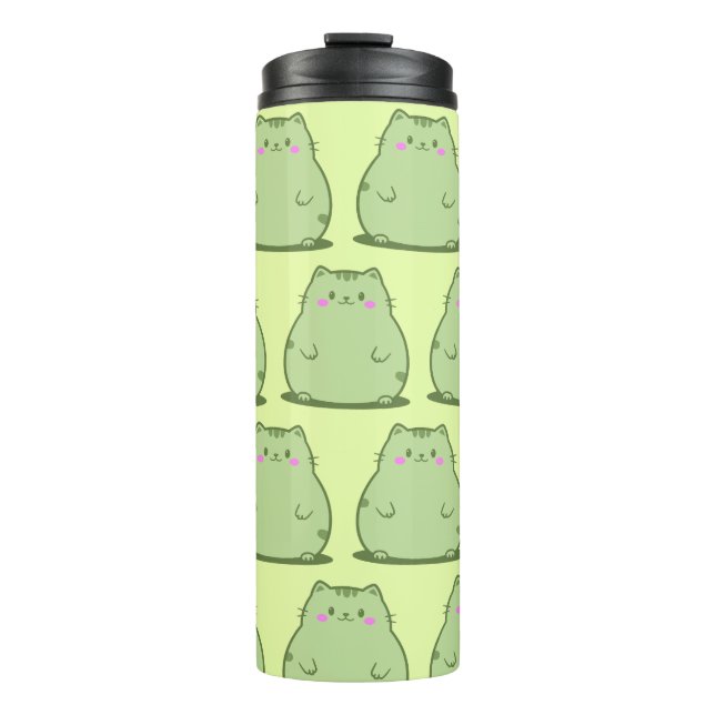Pummelige Matcha-Grüne Katze Thermosbecher (Vorderseite)