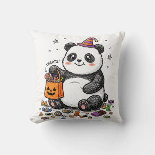 Pummeliger Halloween-Panda mit süßem Bauch & Hexen Kissen