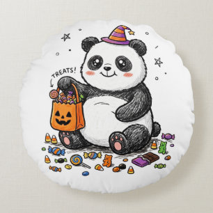 Pummeliger Halloween-Panda mit süßem Bauch & Hexen Rundes Kissen