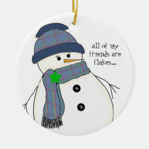 Pummeliger Schneemann mit Spruch Keramik Ornament